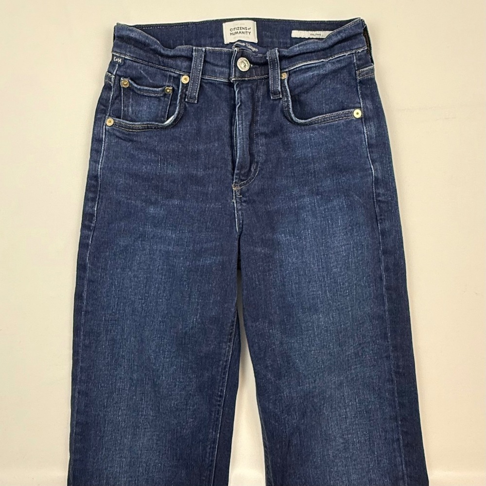 Citizens of Humanity Delfina Dark Indigo Cashmere Blend Raw Hem Jeans 23